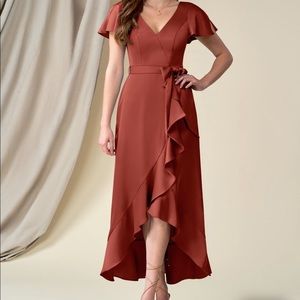AZAZIE LEXIS STRETCH SATIN DRESS - TERRACOTTA